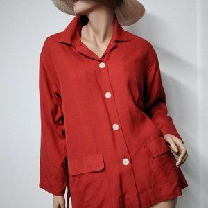 100% Silk Vintage Jacqueline Ferrar Blazer Size 10 Red lined long sleeve Box014